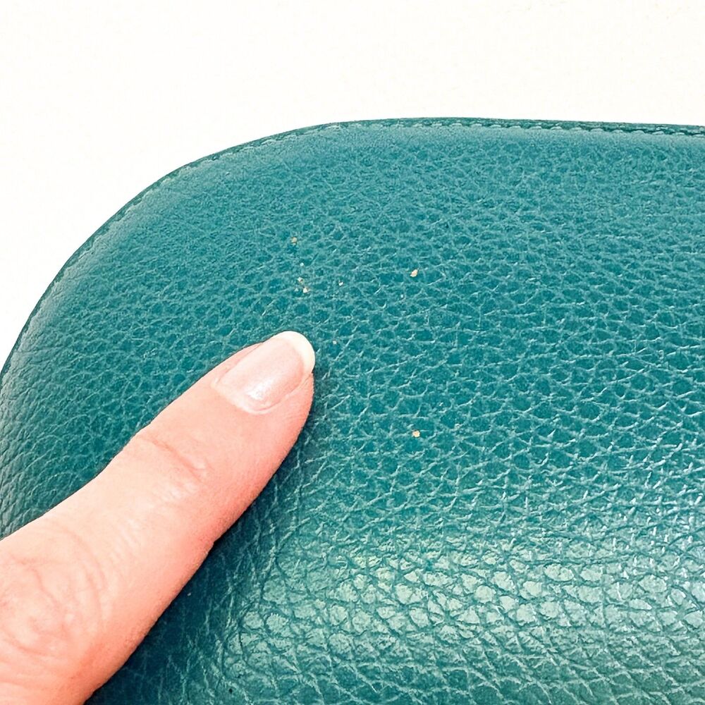 Cuyana Teal Pebbled Leather Travel Cosmetic Zippered Case Toiletry Bag READ - Picture 4 of 12